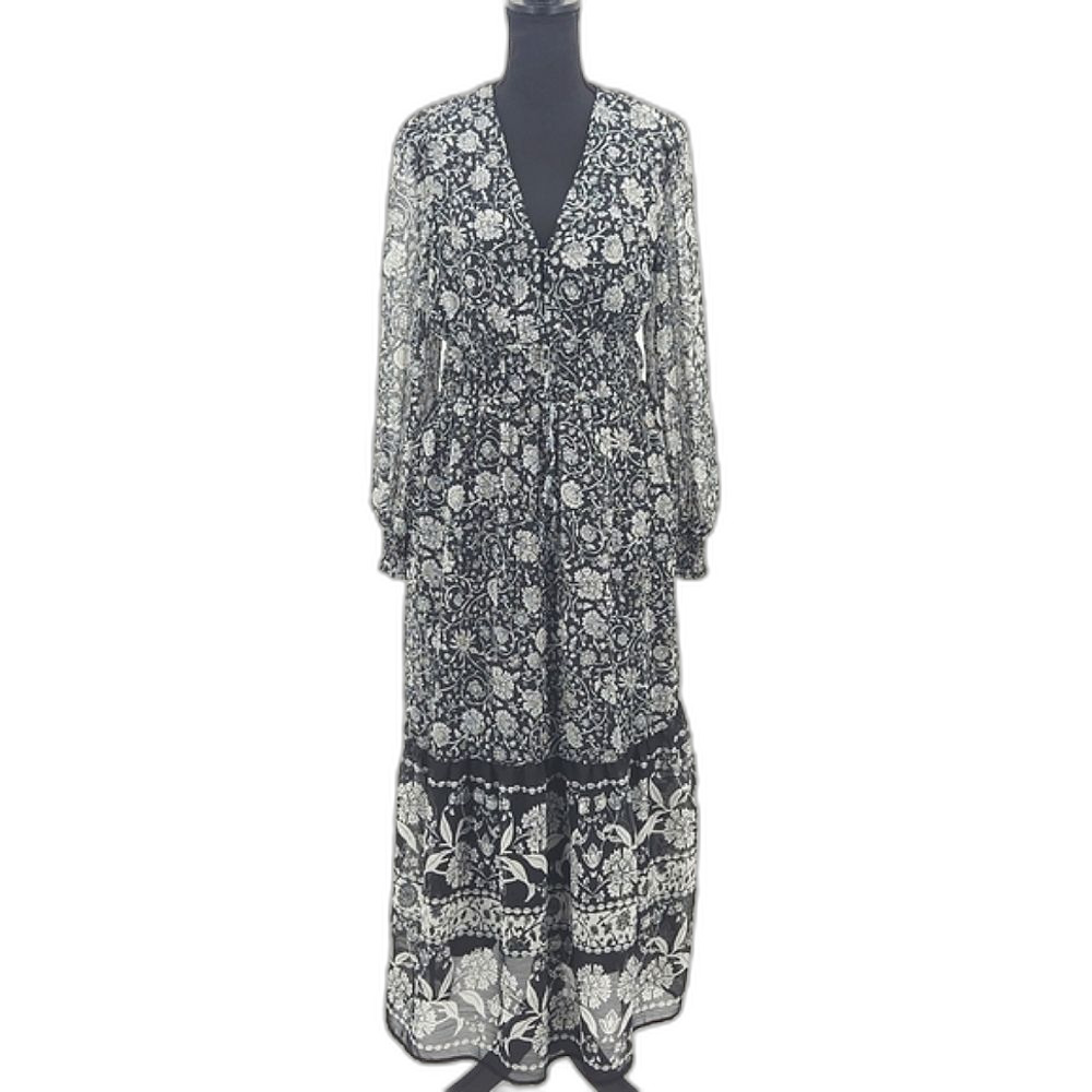 Old Navy Maxi Dress Women Medium Waist Defined Floral Print Smocked Boho Peasant